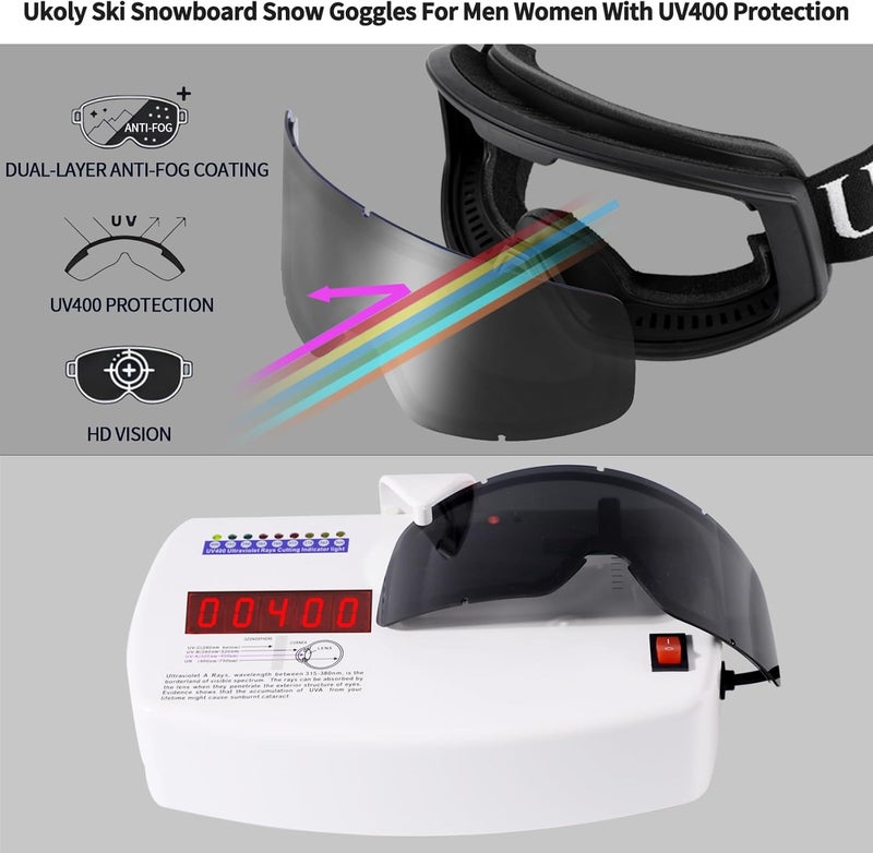 Ukoly Ski/Snowboard Goggles for Men Women, Snow Goggles HD Lens Anti-Fog Coating OTG Design UV400 Protection Windproof - Image 2